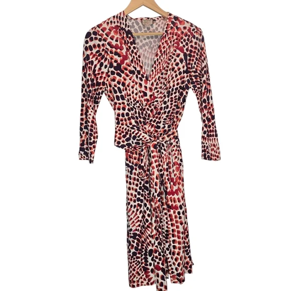 Banana Republic Issa Collection Red Ceramic Printed Three-Quarter Sleeve Dress - Picture 2 of 14